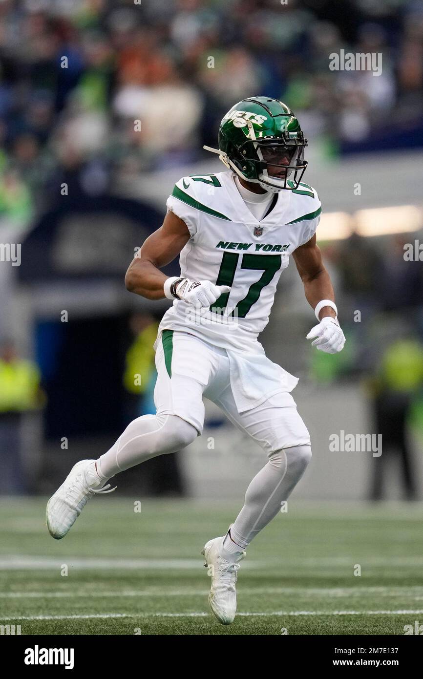 New York Jets wide receiver Garrett Wilson runs a route against the Seattle  Seahawks during the first half of an NFL football game Sunday, Jan. 1,  2023, in Seattle. (AP Photo/Godofredo A.
