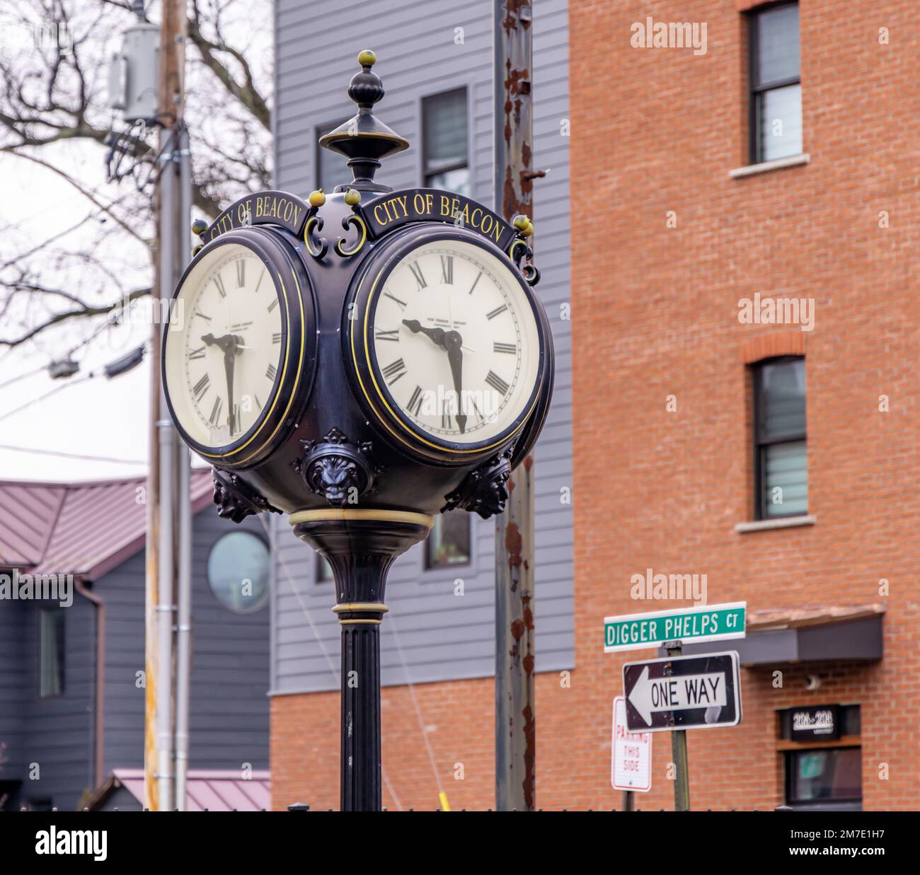Four sided clock in Beacon, NY Stock Photo