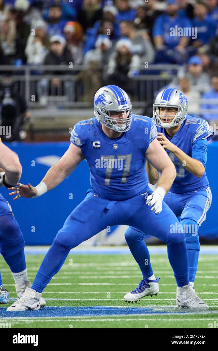 Detroit Lions Center Frank Ragnow (77) Blocks Against The Minnesota ...