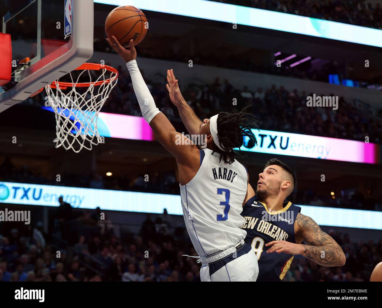 Dallas Mavericks guard Jaden Hardy (3) handles the ball during an NBA  basketball game against the Chicago Bulls, Friday, April 7, 2023, in  Dallas. (AP Photo/Tony Gutierrez Stock Photo - Alamy