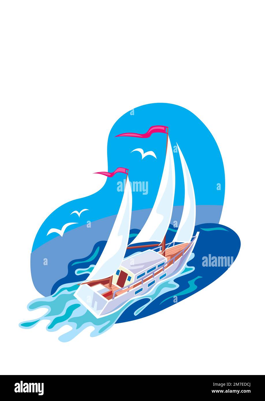 The ship sails on the sea. Vector illustration in flat style Stock ...