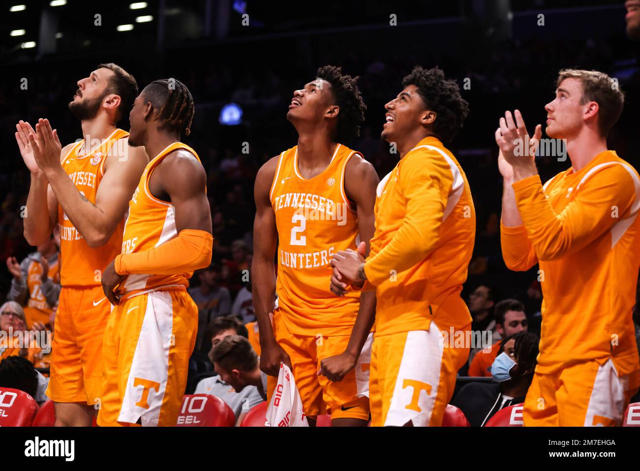 Tennessee Players React On The Bench During An NCAA College Basketball Tennessee Players React On The Bench During An Ncaa College Basketball Game Against Maryland In The Basketball Hall Of Fame Sunday Dec 11 2022 In New York The Volunteers Won 56 53 Ap Photojulia Nikhinson 2M7EHGA 