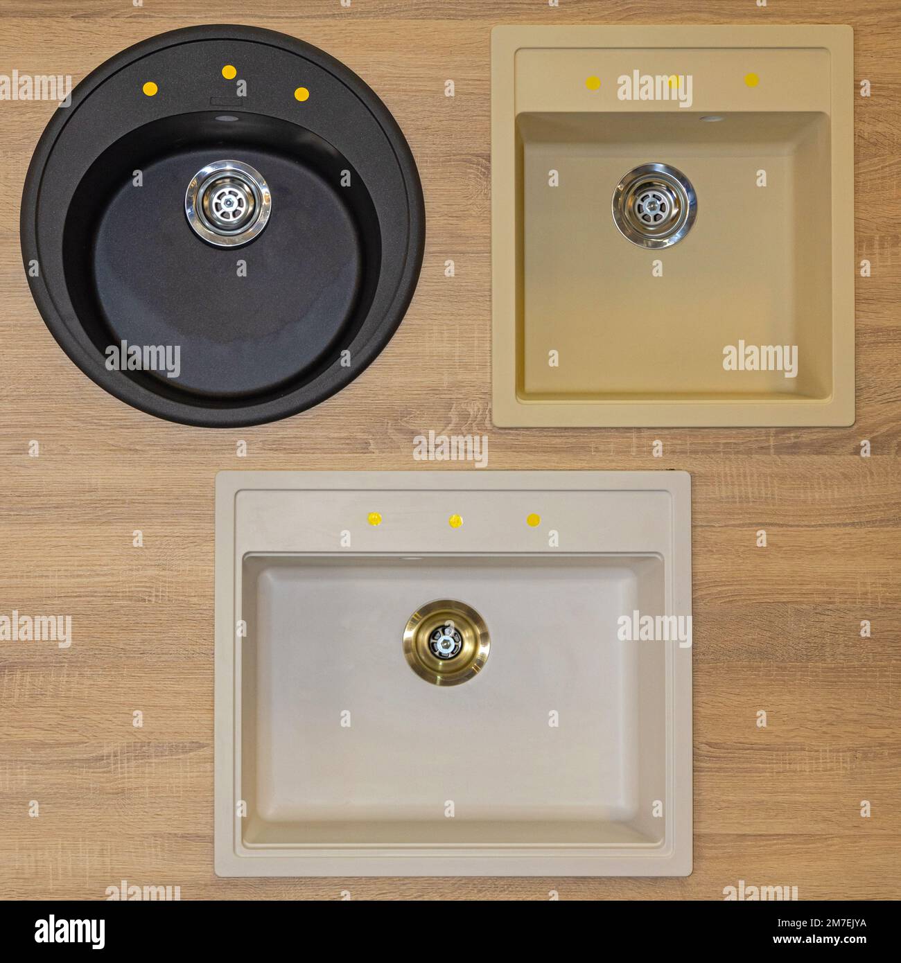 Three Different Ceramic Kitchen Sinks Top View Stock Photo Alamy
