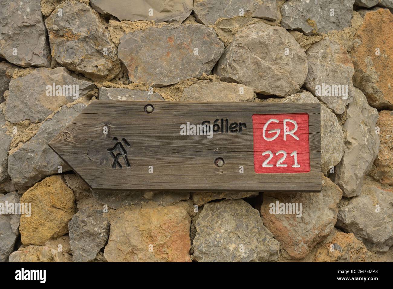 Hinweisschild, Wanderweg GR 221, Mallorca, Spanien Stock Photo