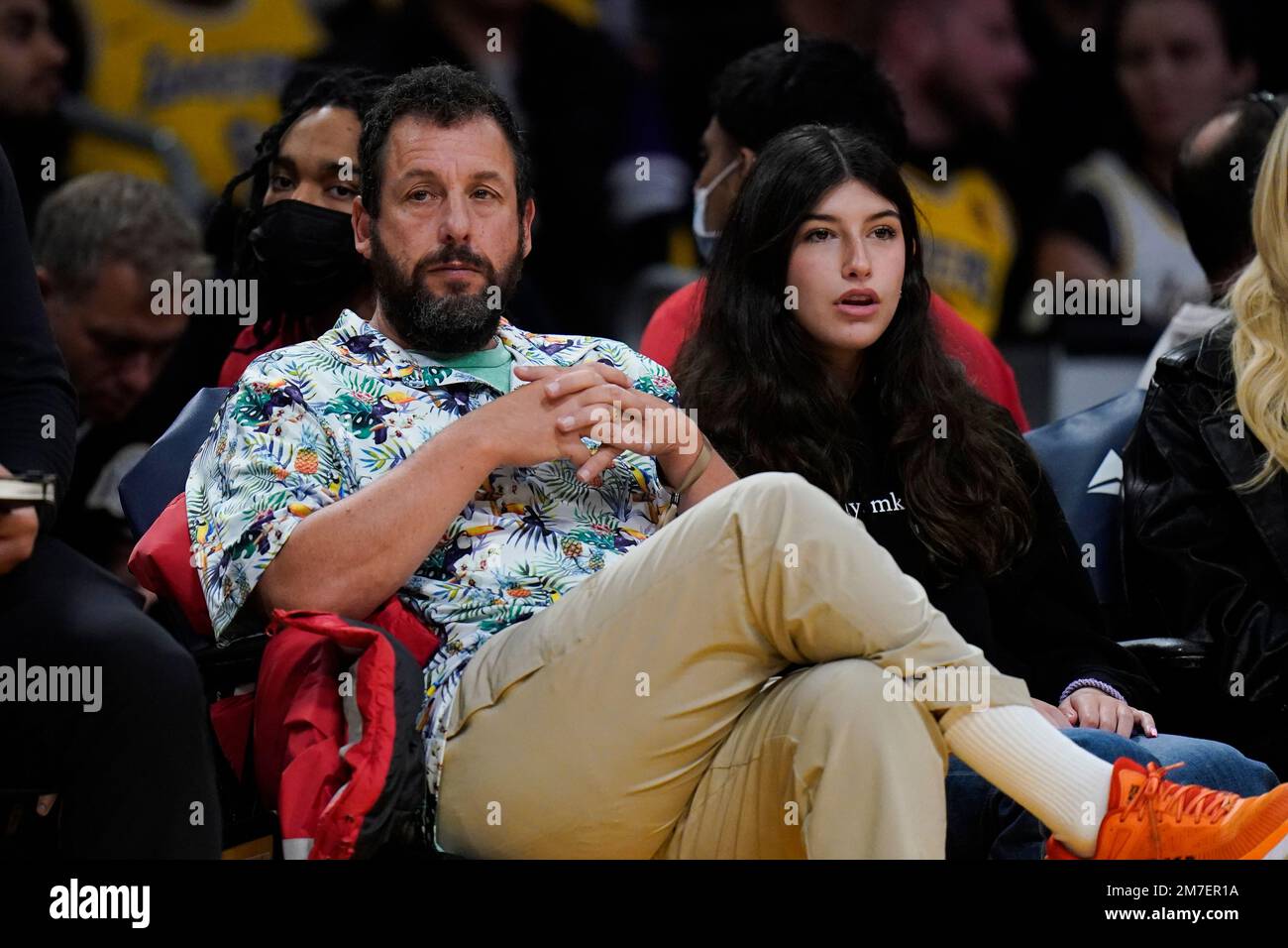 Actor Adam Sandler and his daughter attend an NBA basketball game between  the Los Angeles Lakers and the Atlanta Hawks Sunday, Jan. 8, 2023, in Los  Angeles. (AP Photo/Jae C. Hong Stock
