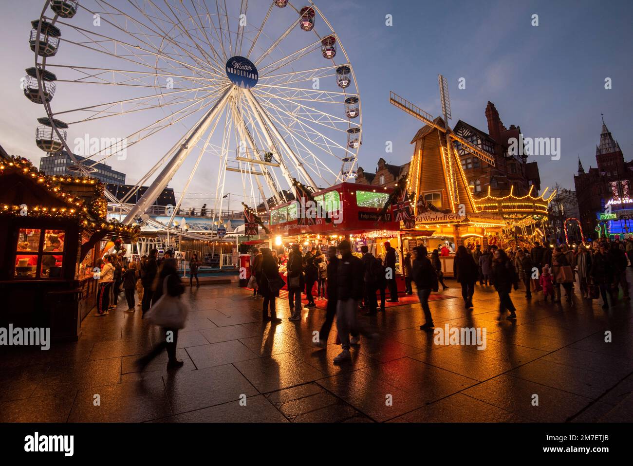 Sunset blue hour at the Winter Wonderland in Nottingham City