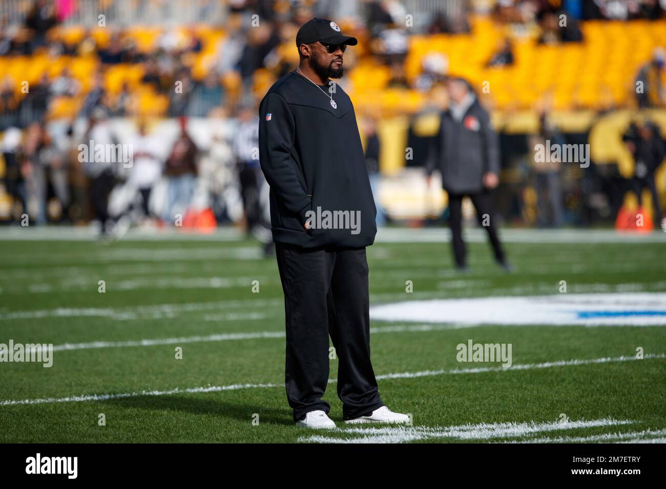 Pittsburgh Steelers head coach Mike Tomlin look on before an NFL