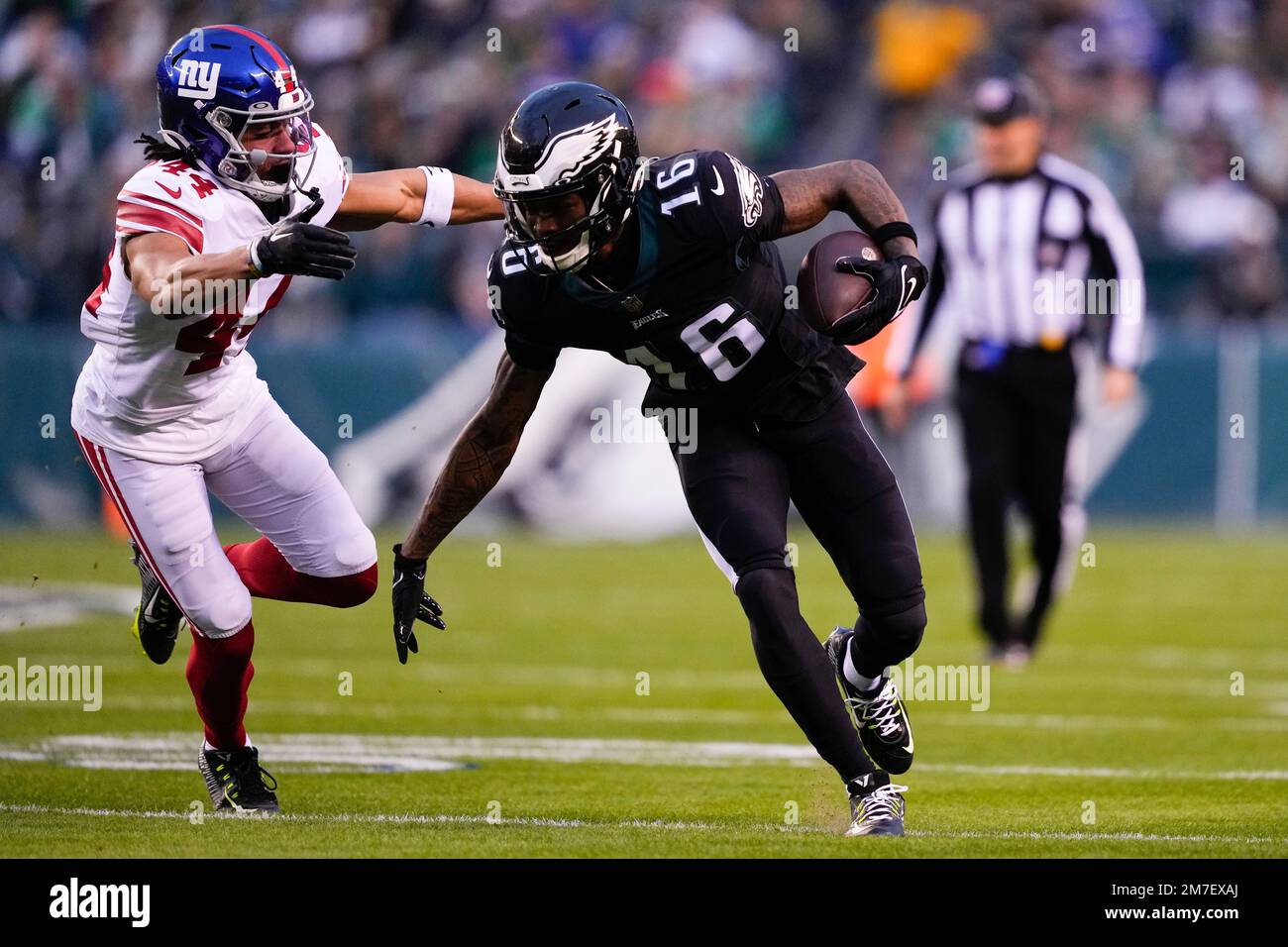 Philadelphia Eagles wide receiver Quez Watkins (16) runs with the ball