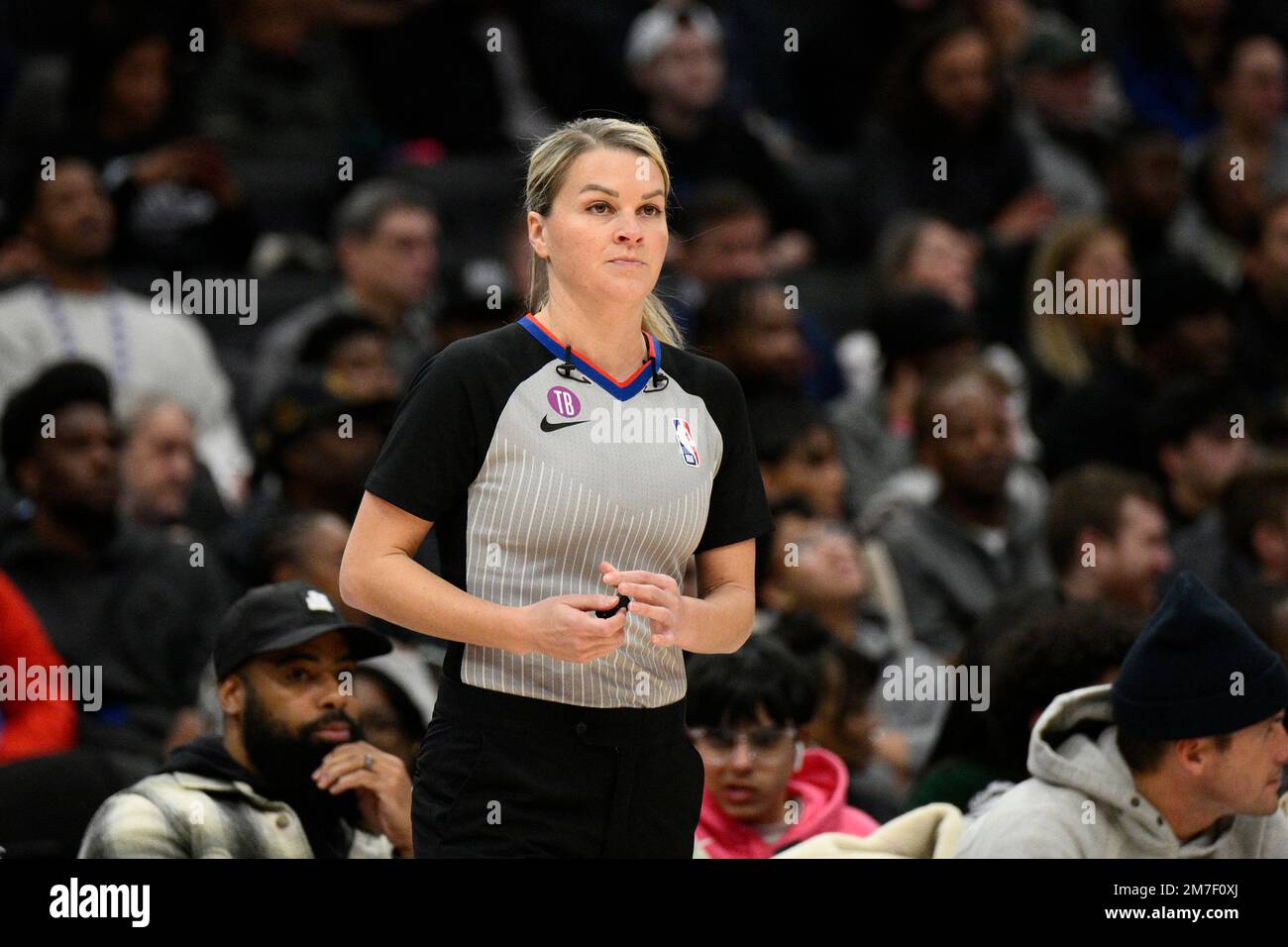 NBA referee Jenna Schroeder (84) during the first half of an NBA