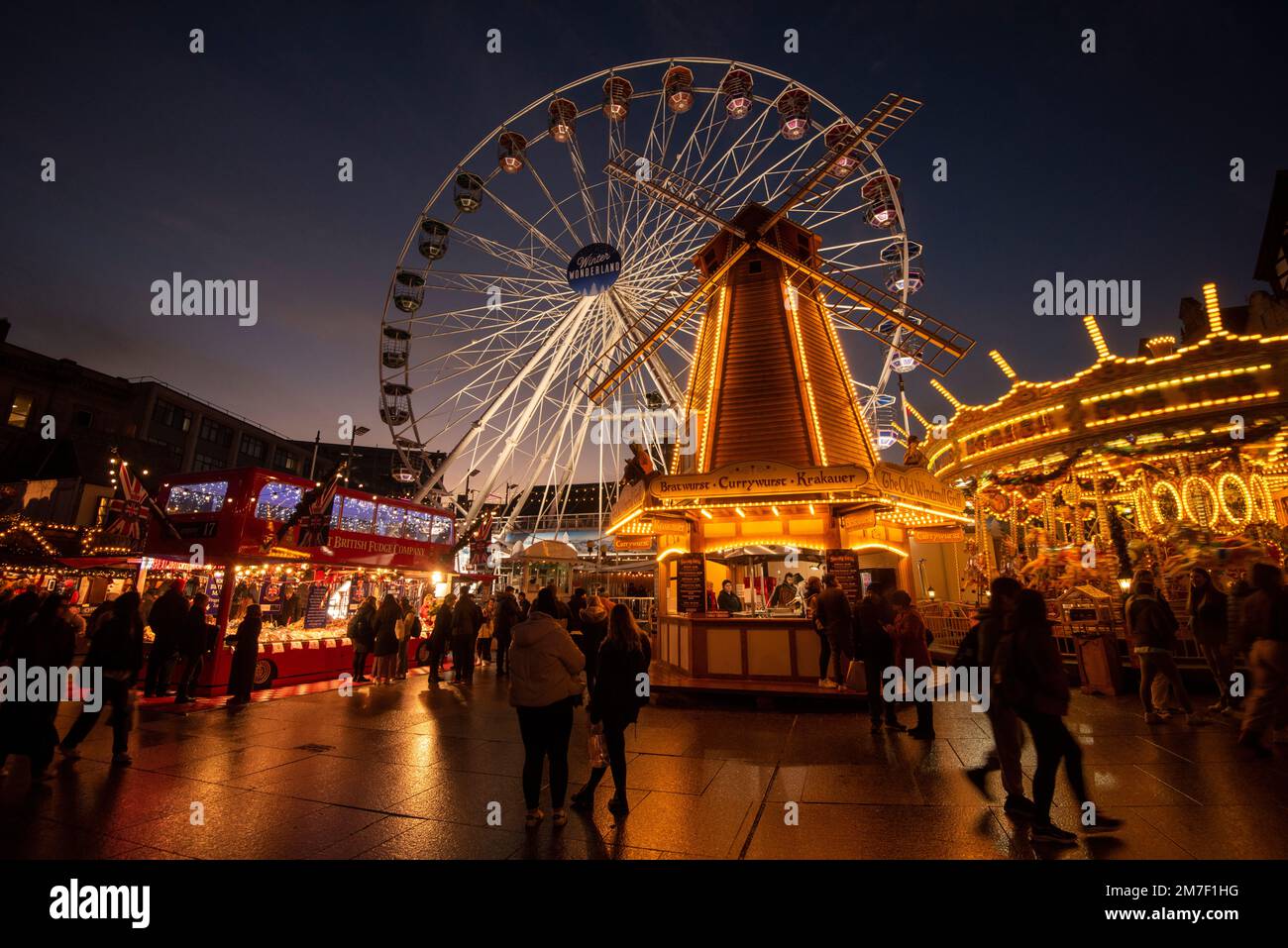 Sunset blue hour at the Winter Wonderland in Nottingham City