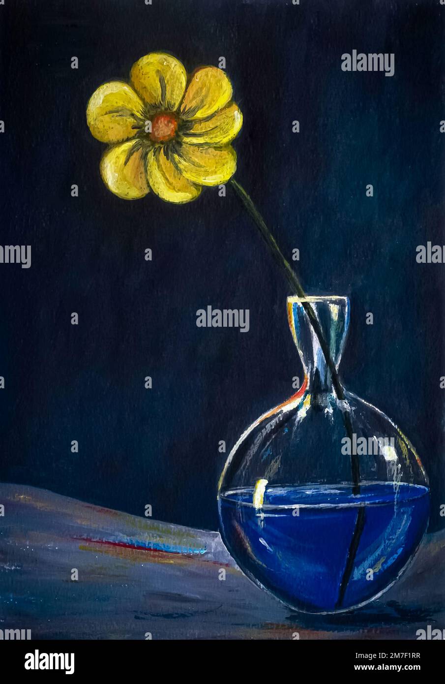 Yellow flower in a glass vase. Acrylic art painting Stock Photo Alamy