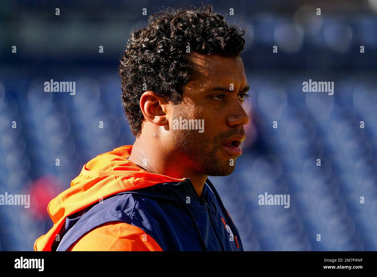 Denver Broncos quarterback Russell Wilson warms up against the Kansas ...