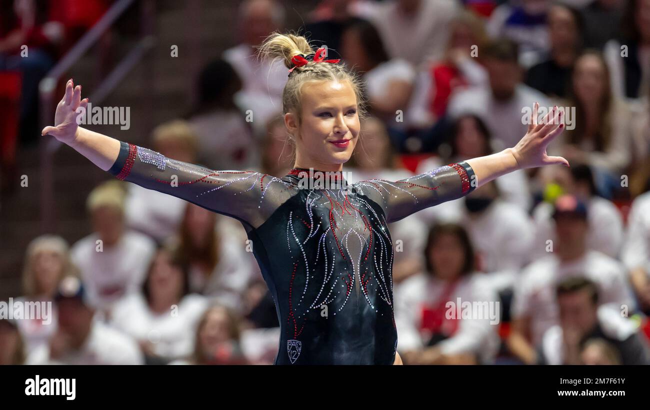 Utah Gymnast Abby Paulson Performs Her Beam Routine During An Ncaa