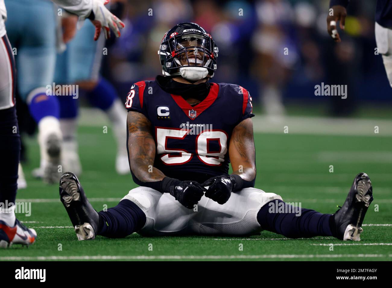 Arlington, Texas, USA. 11th Dec, 2022. Dallas Cowboys quarterback DAK  PRESCOTT (4) runs 6 yards for a first down before being stopped by Houston  Texans safety JALEN PITRE (5) and Houston Texans