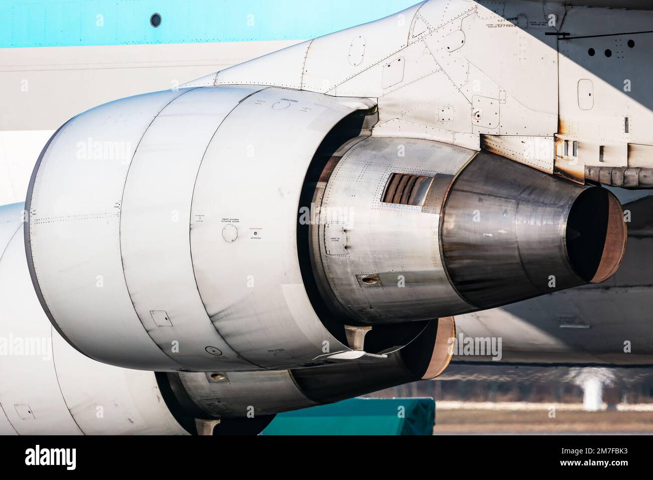 Aircraft jet engine. Plane turbofan motor. Aerospace and aviation industry. Kerosene fuel