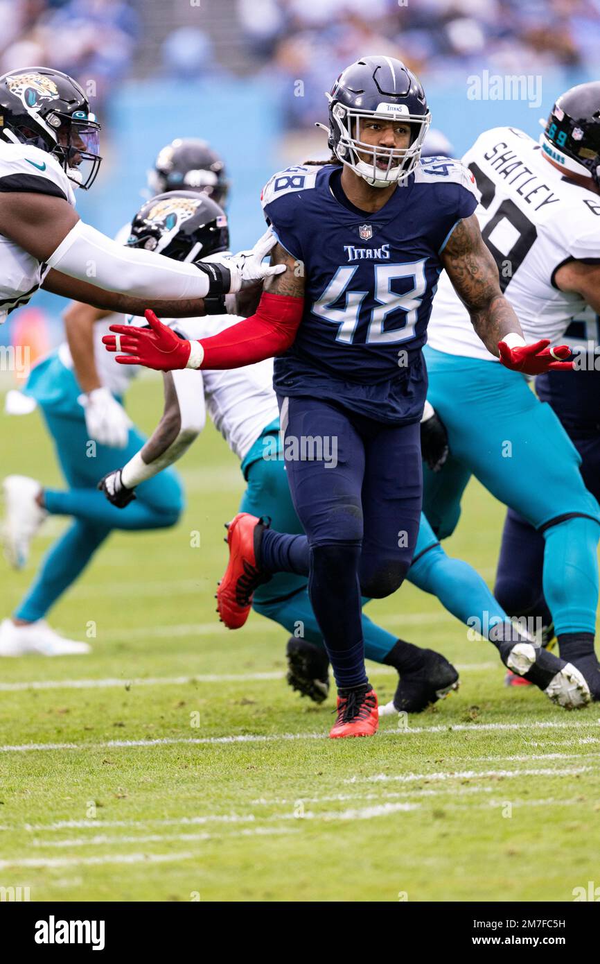 Tennessee Titans outside linebacker Bud Dupree (48) plays against the Miami  Dolphins during an NFL football game, Sunday, Jan. 2, 2022, in Nashville,  Tenn. (AP Photo/John Amis Stock Photo - Alamy