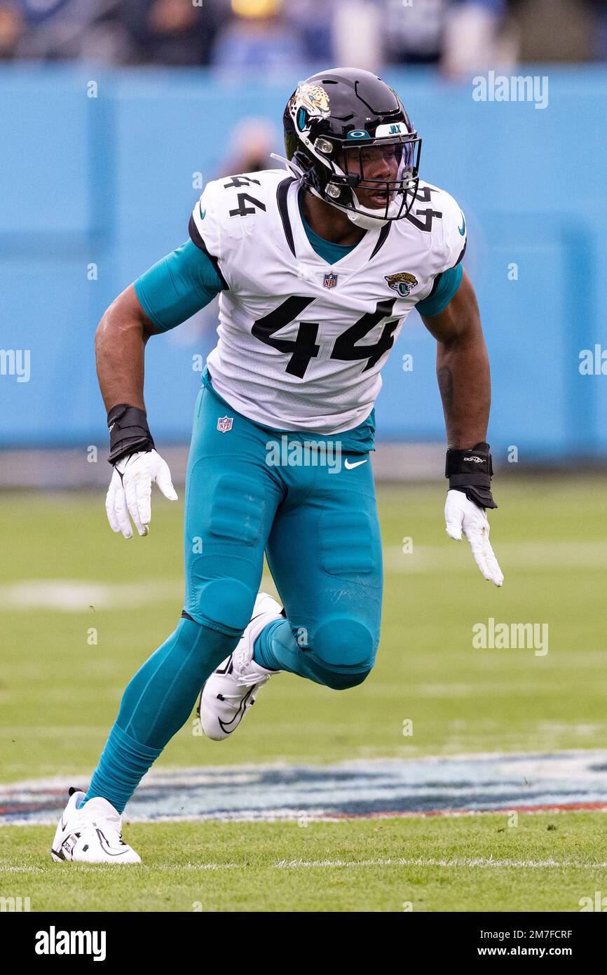 Jacksonville Jaguars linebacker Travon Walker (44) rushes during their game  against the Tennessee Titans, Sunday, Dec. 11, 2022, in Nashville, Tenn.  (AP Photo/Wade Payne Stock Photo - Alamy