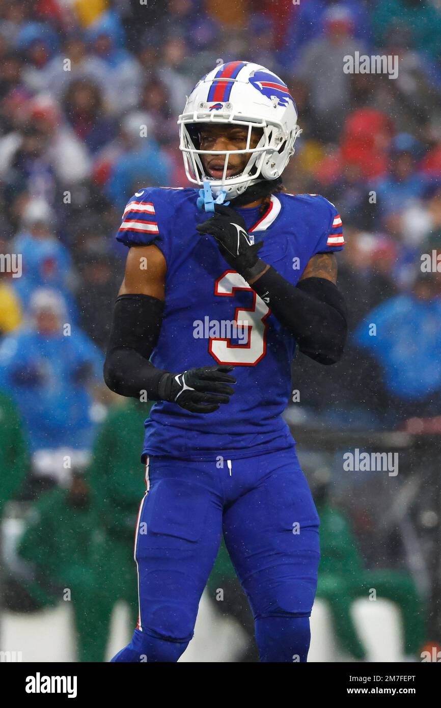 Chicago, United States. 24th Dec, 2022. Buffalo Bills safety Damar Hamlin  (3) celebrates a fumble recovery by teammate Tim Settle during the Bills  35-13 Christmas Eve win over the Chicago Bears at