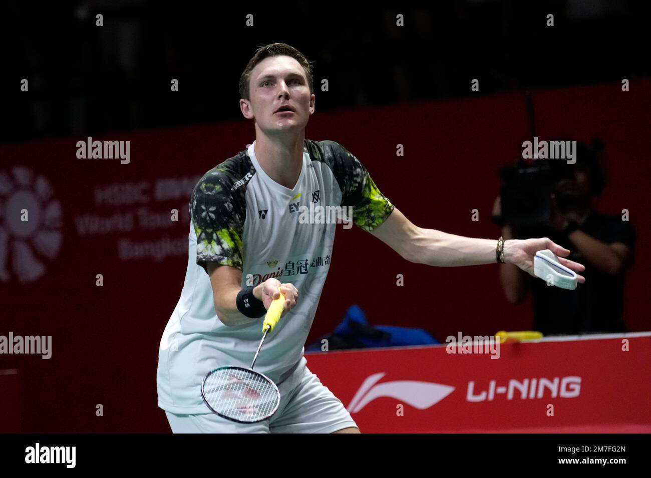 Denmarks Viktor Axelsen reacts after winning the mens singles final badminton match against Indonesias Anthony Sinisuka Ginting at the BWF World Tour Finals in Bangkok, Thailand, Sunday, Dec