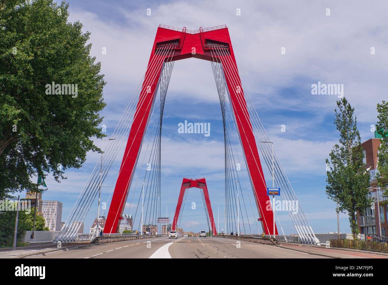 Holland, Rotterdam, Willemsbrug or William's Bridge, a cable stayed bridge built in 1981 spanning the Nieuwe Maas river and named after King Willem III of the Netherlands. Stock Photo