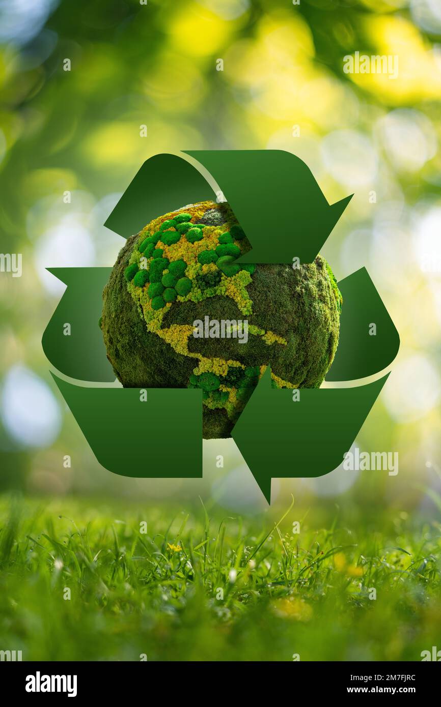 Green planet Earth with recycling symbol. Concept Stock Photo - Alamy