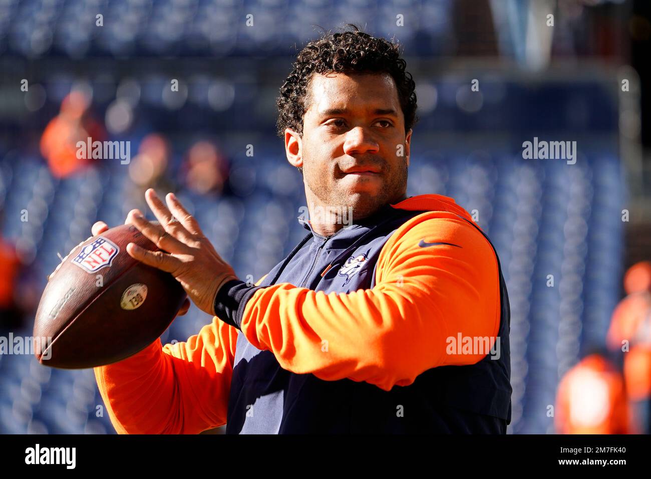 Denver Broncos quarterback Russell Wilson warms up before an NFL ...