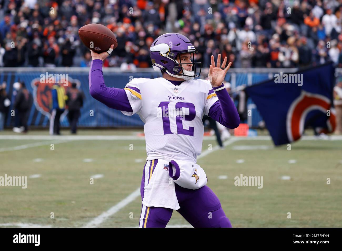Minnesota Vikings quarterback Nick Mullens (12) warms up before an NFL