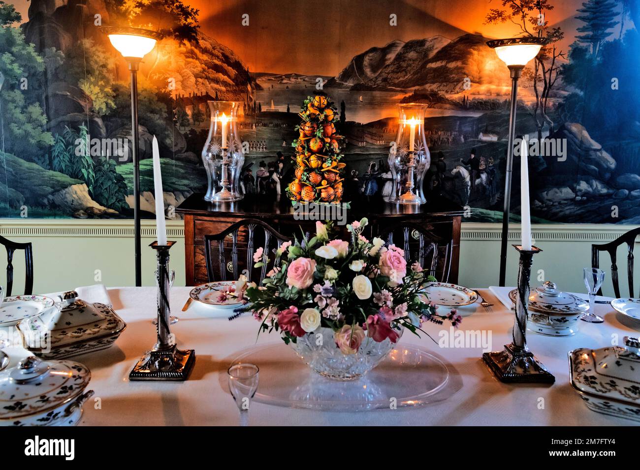 Served table. Dining room. Hagley Museum, Wilmington, Delaware, USA Stock Photo