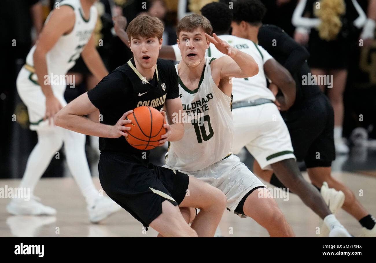 Colorado center Lawson Lovering (34) and Colorado State forward James
