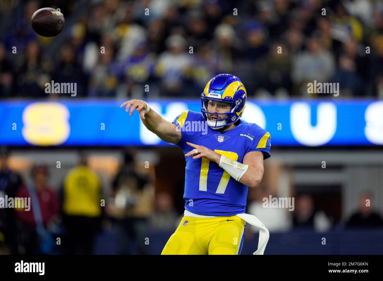 Los Angeles Rams quarterback Baker Mayfield throws during the second ...