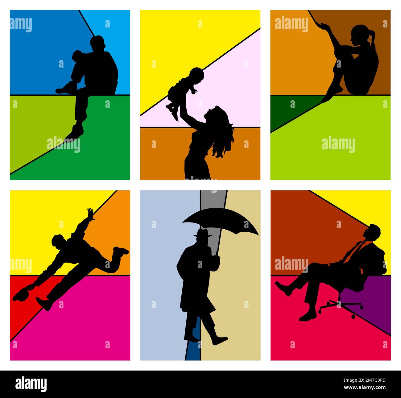Collection of silhouettes on colorful backgrounds stock photo alamy