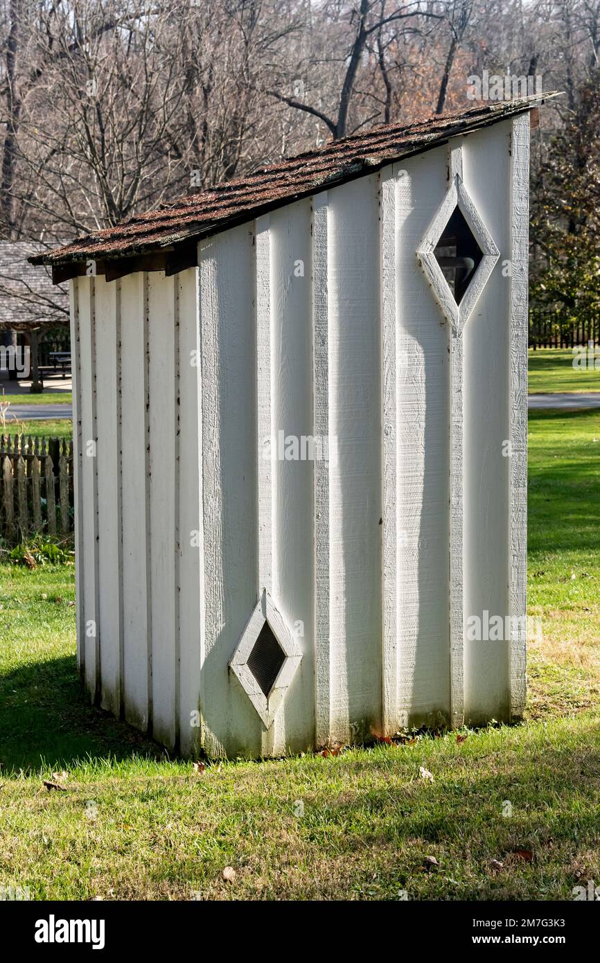 Wooden toilet in the garden, Hagley Museum, Wilmington, Delaware, USA Stock Photo