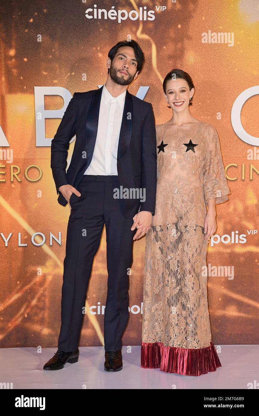 Mexico City, Mexico. 08th Jan, 2023. January 8, 2023, Mexico City, Mexico: Diego Calva and Luciana Moreno attend the red carpet of the Babylon film premiere at Plaza Carso. on January 8, 2023 in Mexico City, Mexico. (Photo by Jaime Nogales/ Eyepix Group) (Photo by Eyepix/NurPhoto) Credit: NurPhoto SRL/Alamy Live News Stock Photo