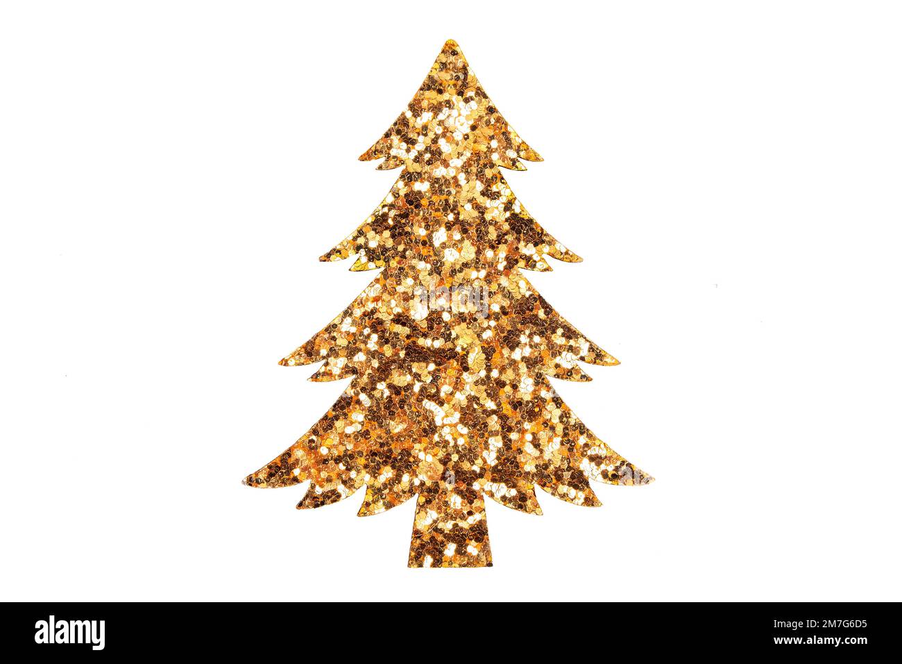 Gold glitter christmas tree isolated on white background Stock Photo