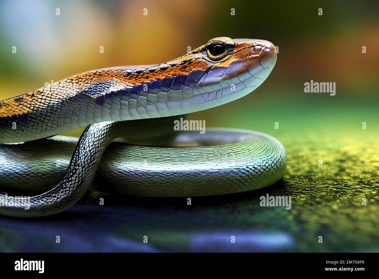 Green and brown snake in jungle forest Stock Photo - Alamy