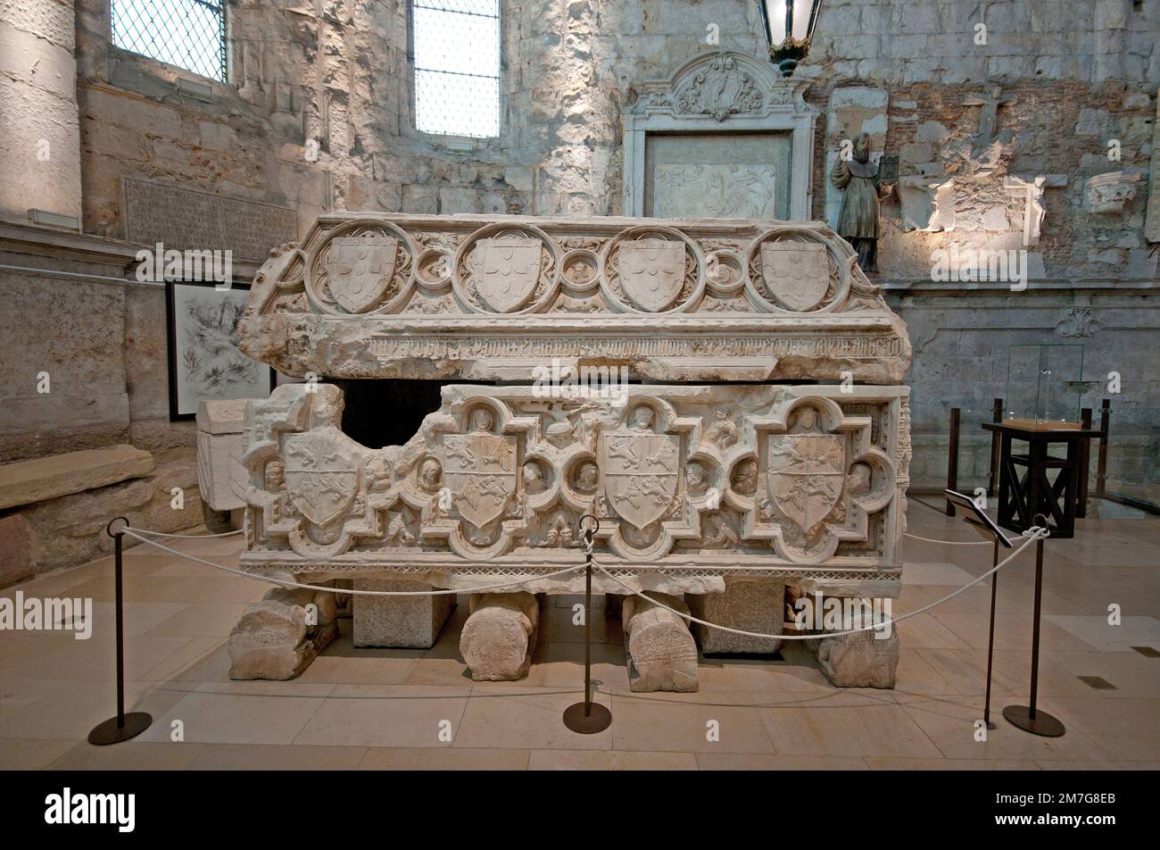 Tomb of the King D. Fernando I (14th century), Carmo Archaeological Museum, former Carmo Convent (Convento do Carmo), Lisbon, Portugal Stock Photo