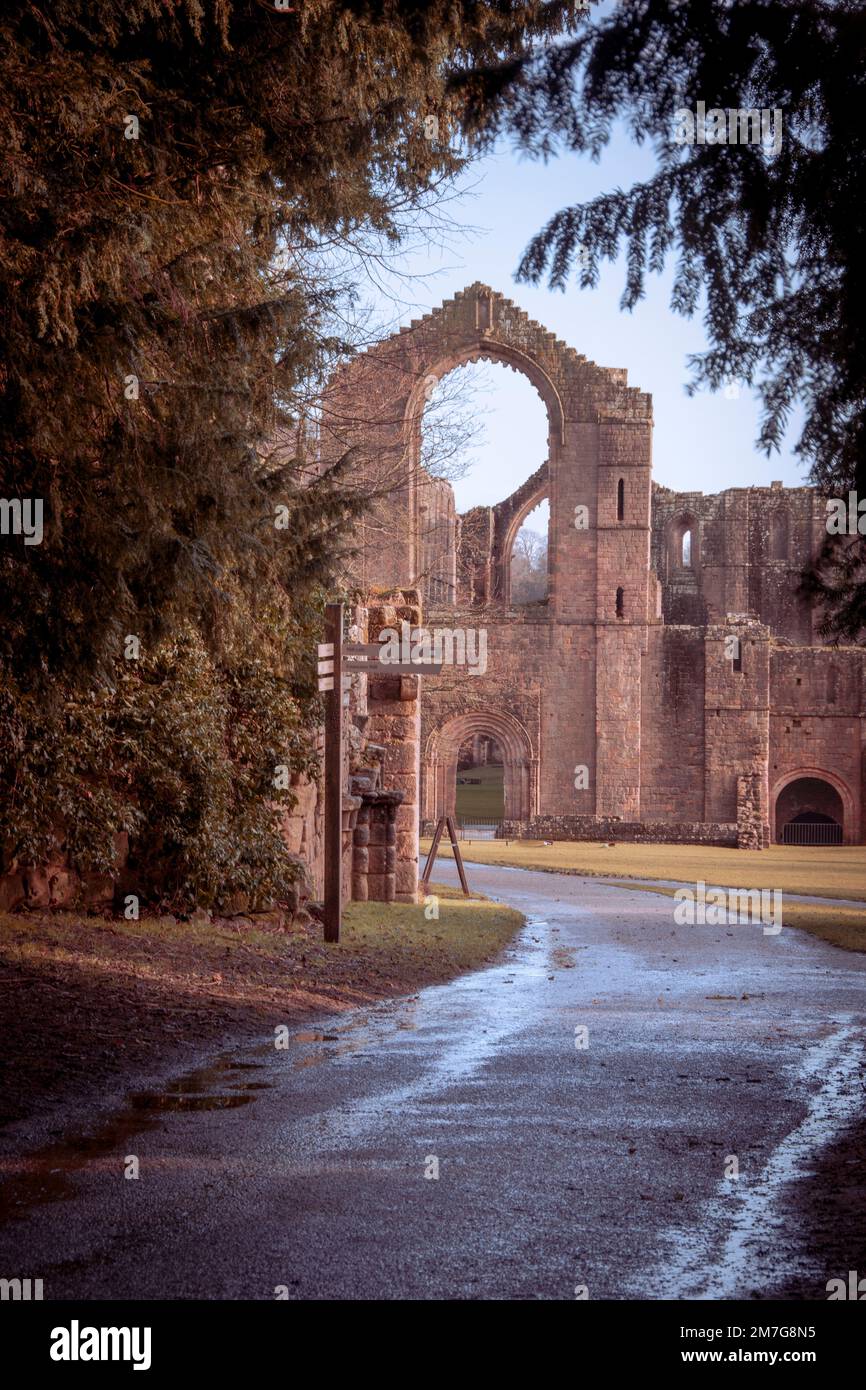 Ruins of Fountains Abbey. Landmark & historical building Stock Photo