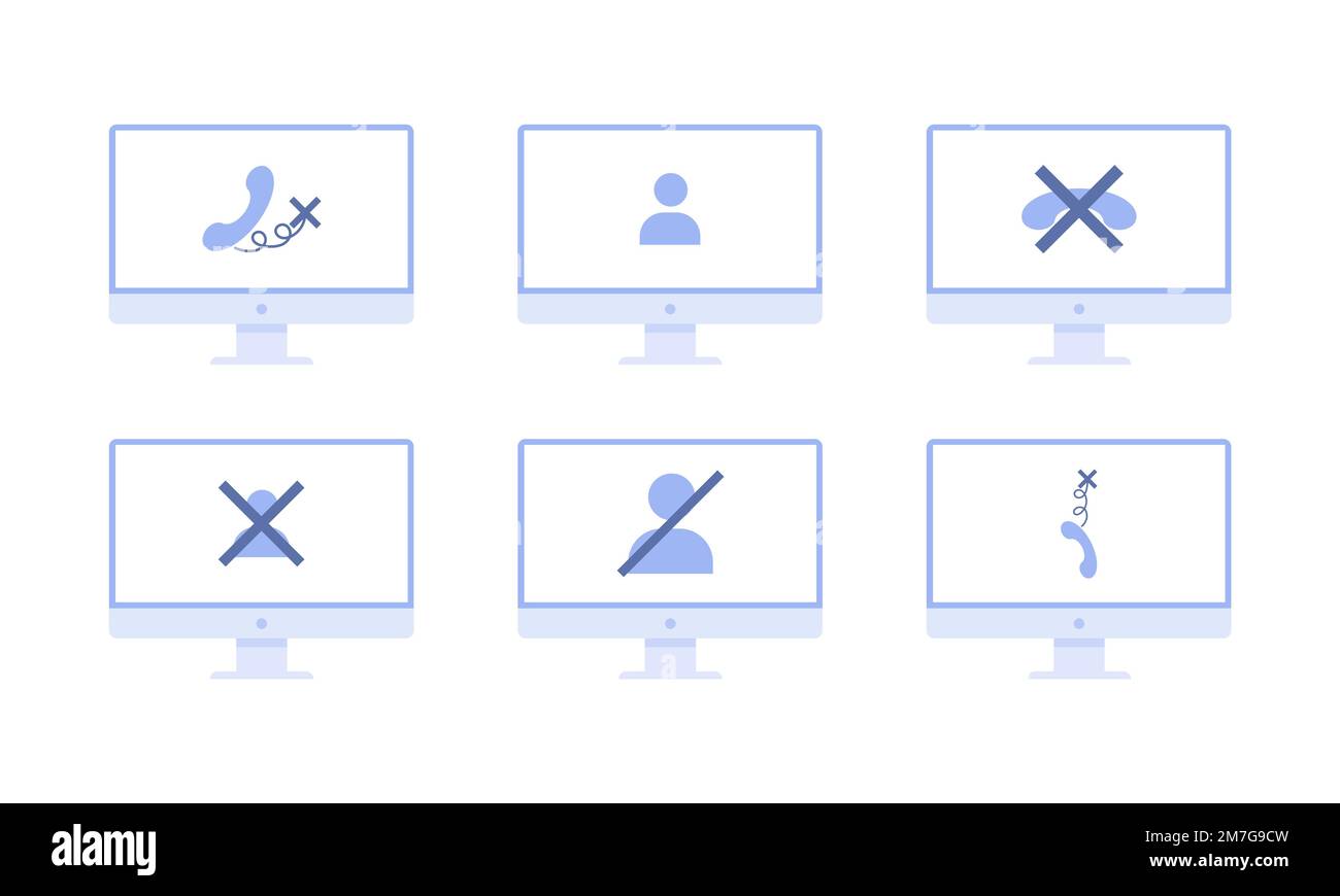 No signal or lost connection. Set of illustrations with different icons on a desktop Stock Vector