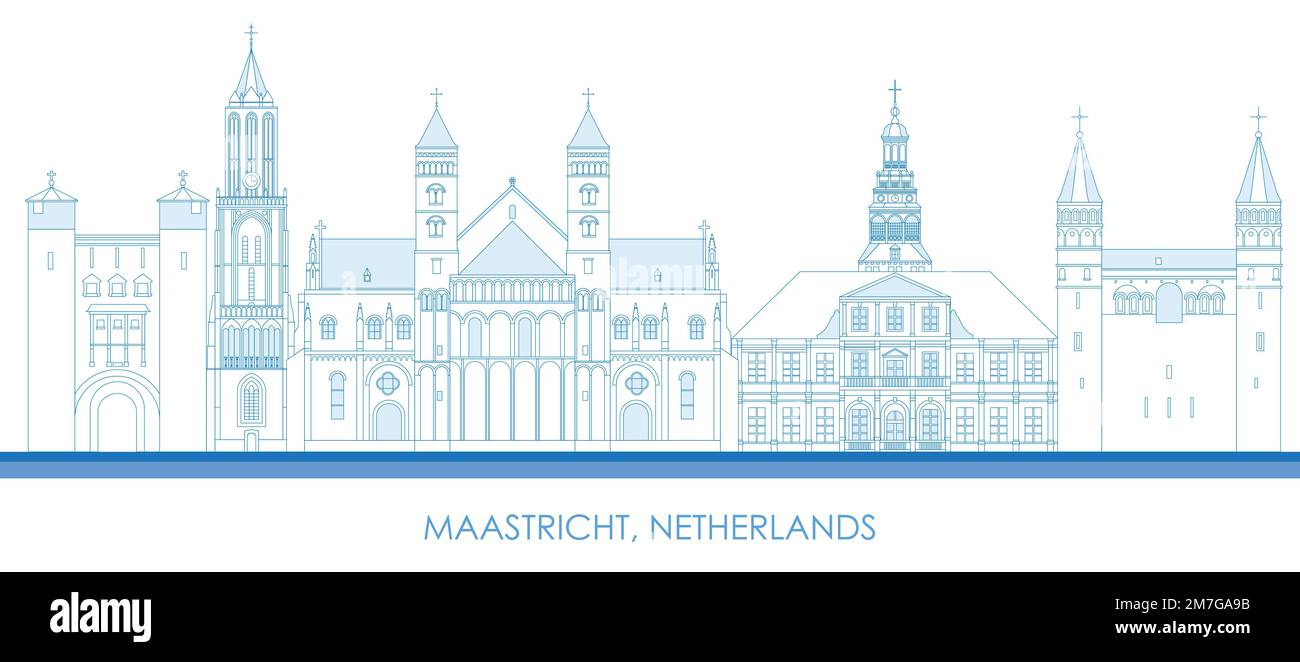 Outline Skyline panorama of city of Maastricht, Netherlands  - vector illustration Stock Vector