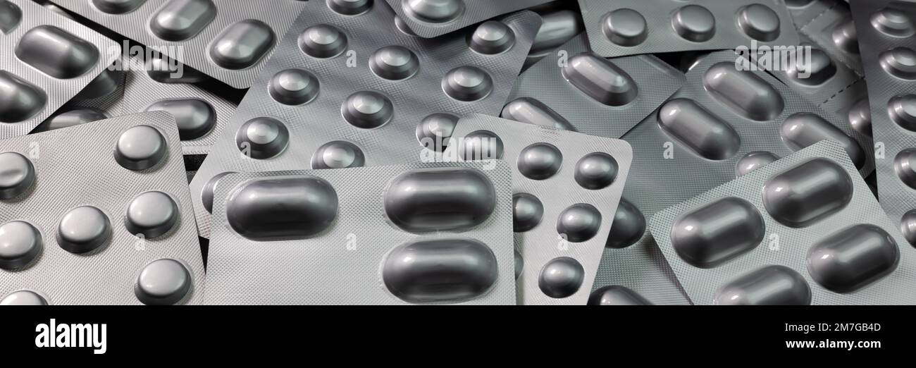 close up of metal blisters of medicine Stock Photo