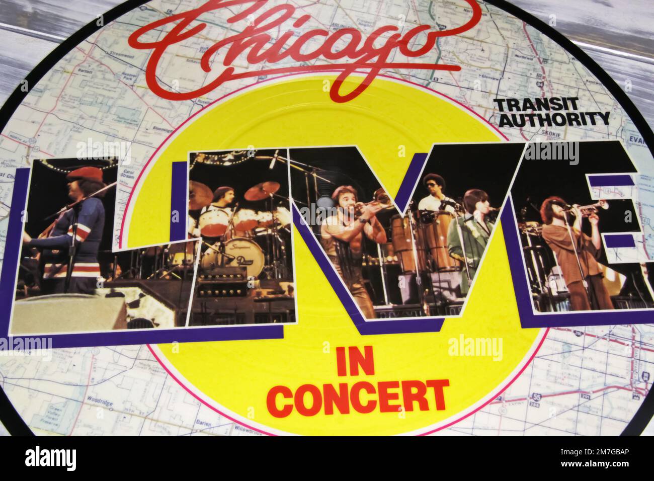 Viersen, Germany - November 9. 2022: Closeup of isolated vinyl picture disc record of band Chicago live in concert in Toronto Stock Photo