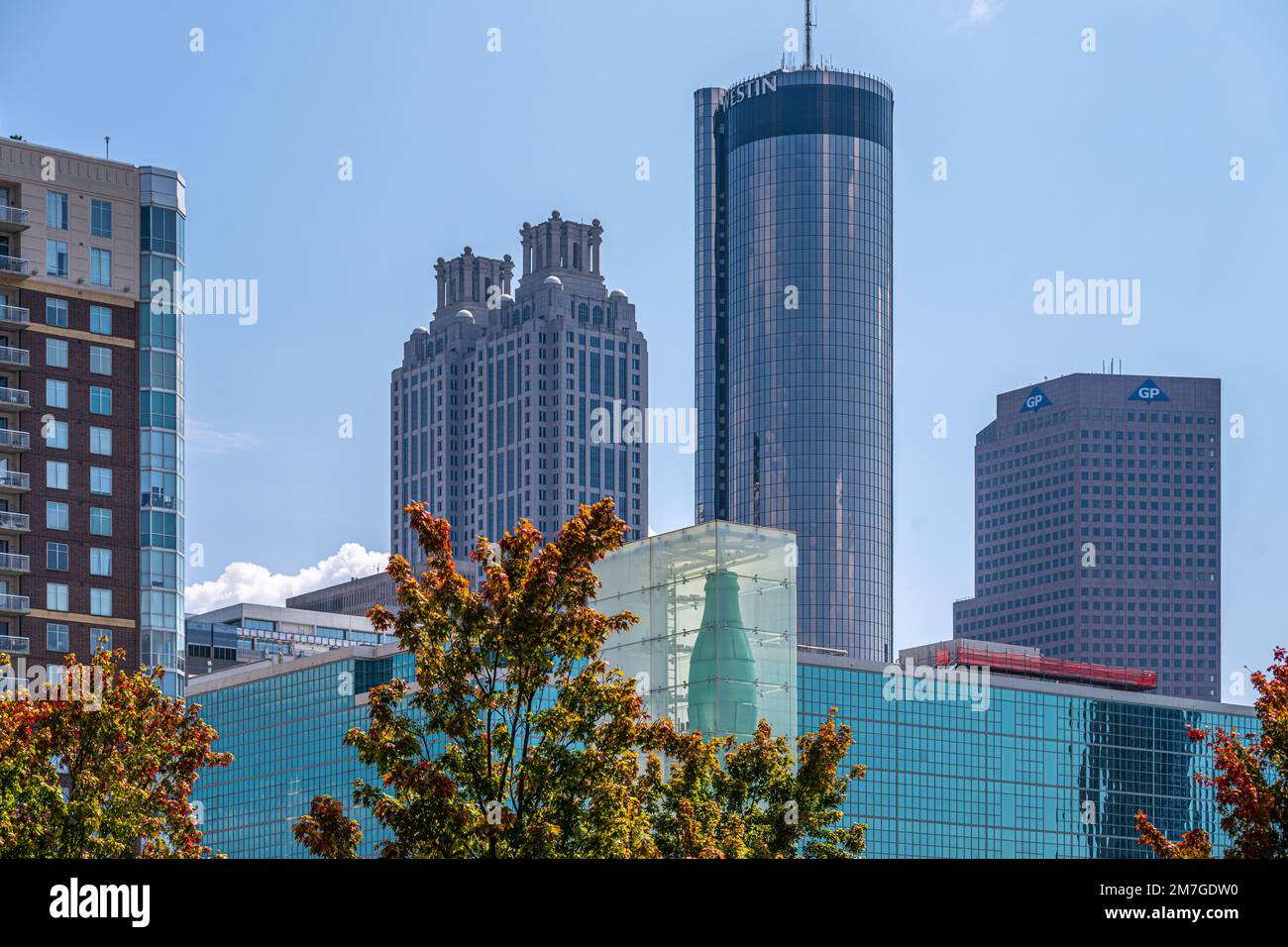 Atlanta city skyline from Pemberton Place in downtown Atlanta, Georgia. (USA) Stock Photo