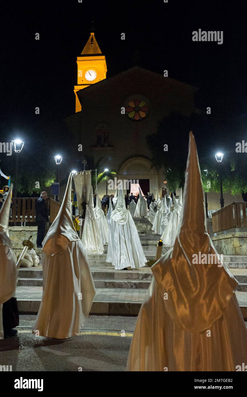 Easter celebration in Porto Cristo, Spain. During a parade through the