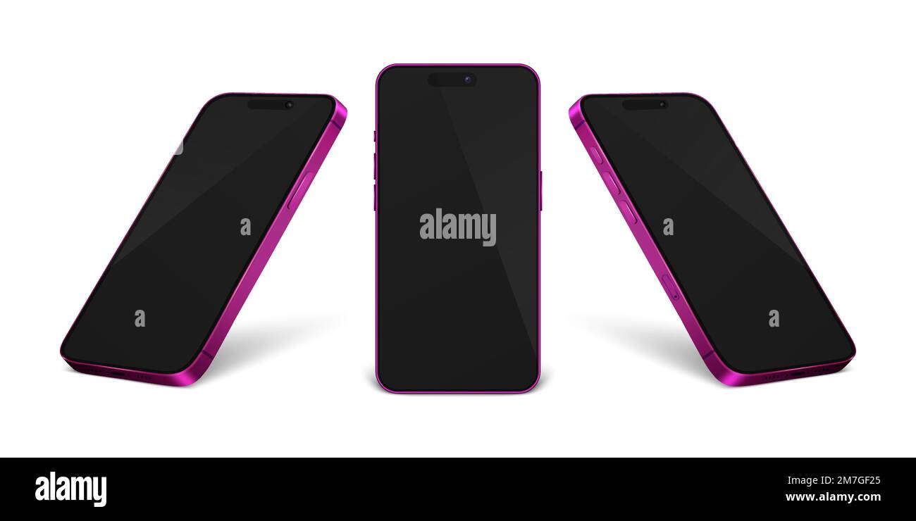 Vector 3d Realistic Pink Modern Smartphone Design Template Set Closeup ...
