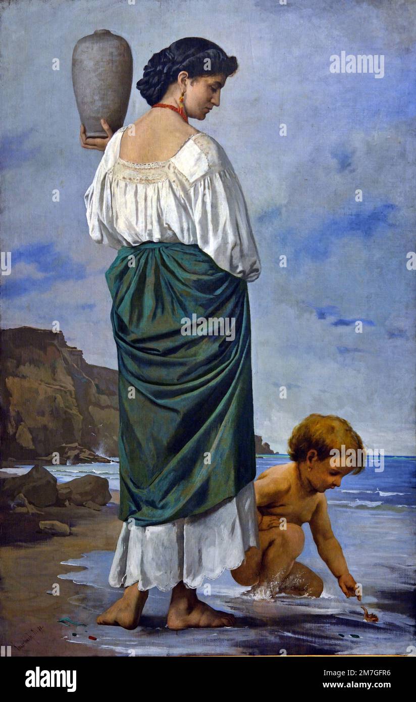 At the Beach, Fisher Maiden in Antium, Anselm Feuerbach ,1829 –, 1880, German painter, classicist painter , German 19th-century school, Stock Photo
