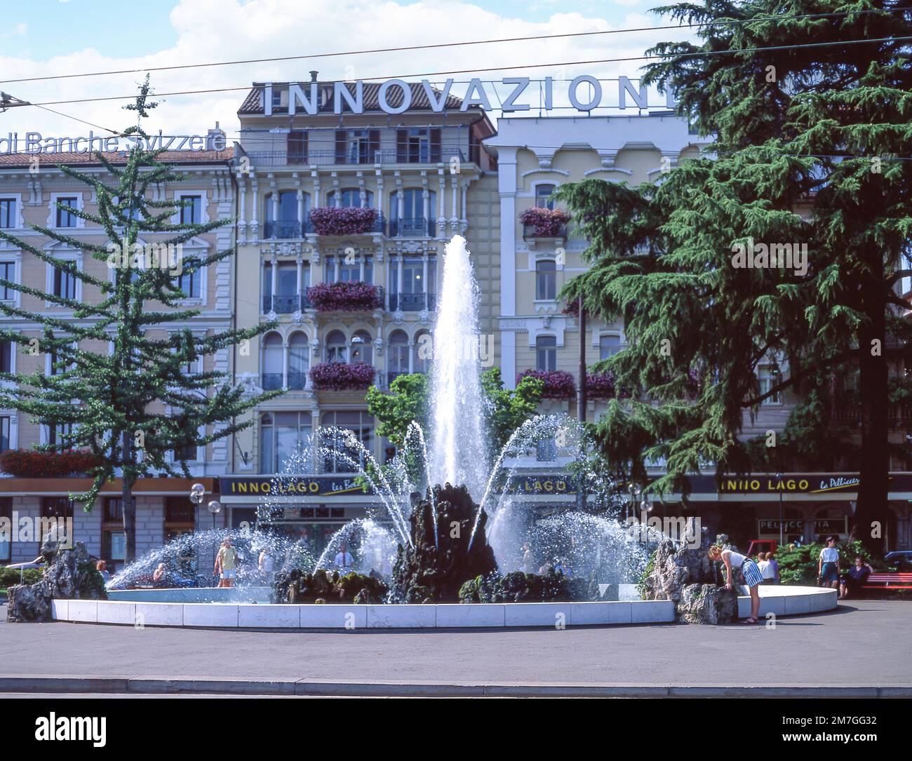 Fountain at Piazza Manzoni, Lugano, Ticino, Switzerland Stock Photo