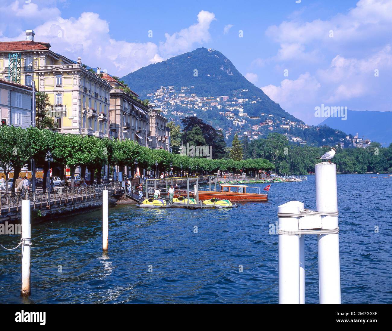 Lake Lugano foreshore, Lugano, Lugano, Ticino, Switzerland Stock Photo
