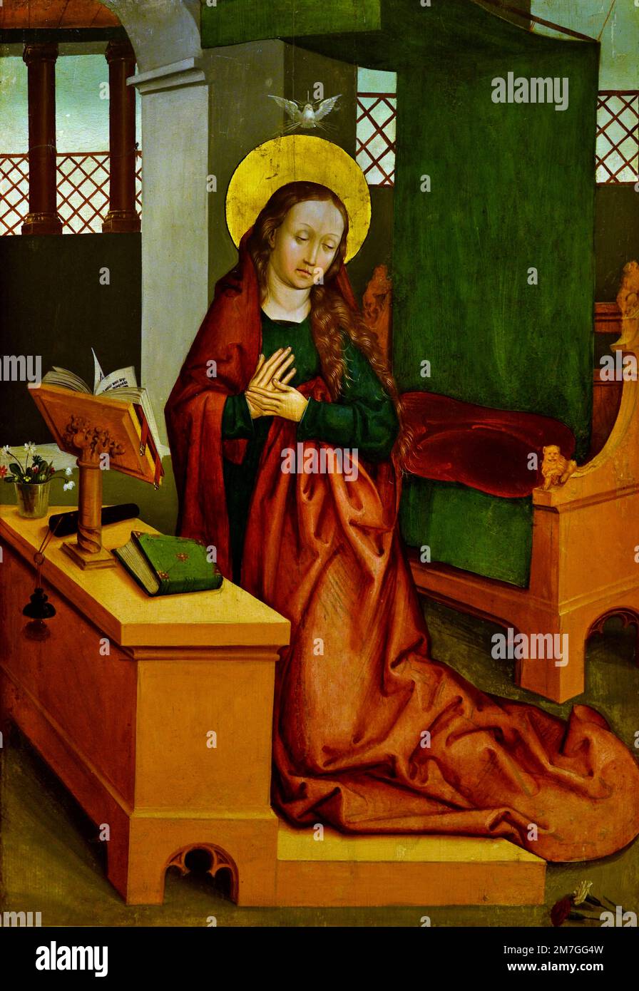 Marien-Altar: Die Verkündigung - Marian Altar: The Annunciation - Maria, um 1495 , Swiss, Switzerland,   'Nelkenmeisters' were an anonymous group of about thirty Swiss painters who worked between 1479 and 1510. Stock Photo