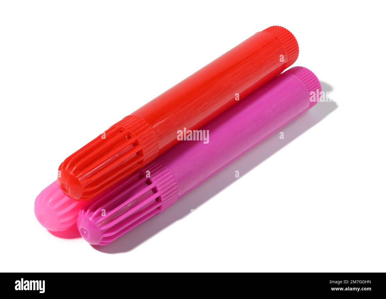 Stack of multicolored felt-tip pens isolated on white background Stock Photo