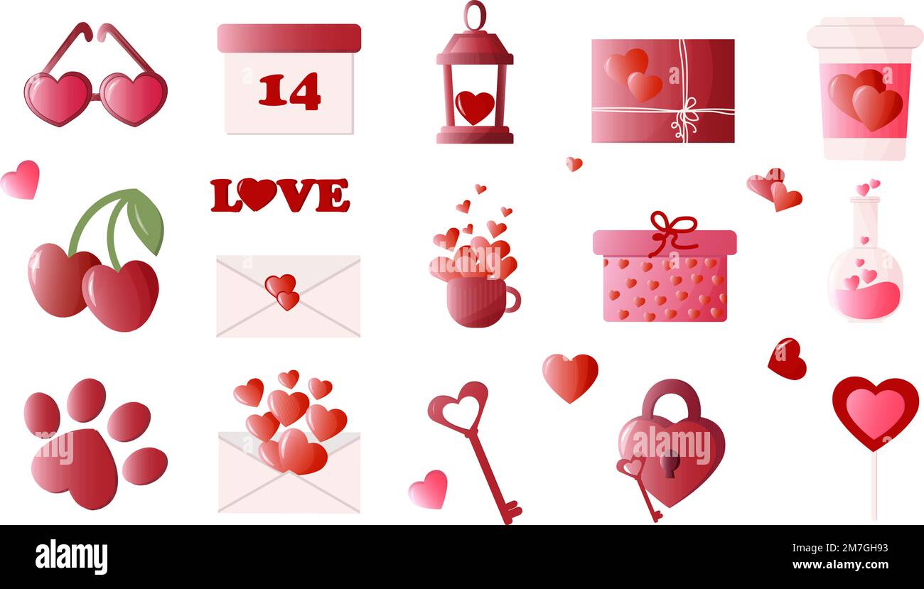 Valentines Day vector collection. Set of illustrations for Valentines Day. Beautiful design for celebration, greeting card and invitations. Stock Vector
